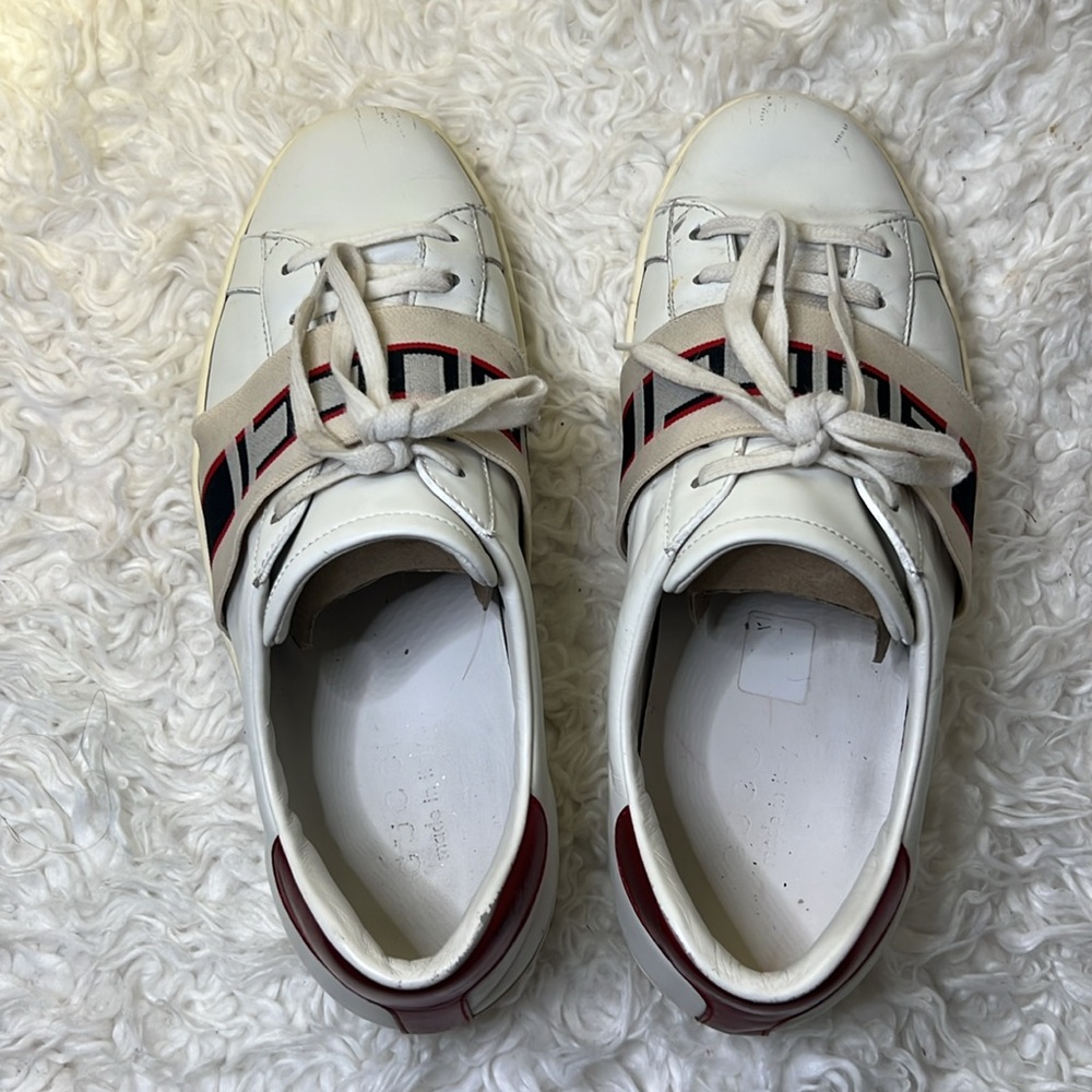Gucci white leather logo band ace sneakers men’s 7.5 euro 41 women’s 9 unisex - Picture 2 of 10